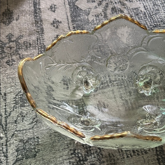Jeannette Glass Company, Lombardi, Lombardi Toe; Clear Ornate Glass w/gold edge - Picture 2 of 5